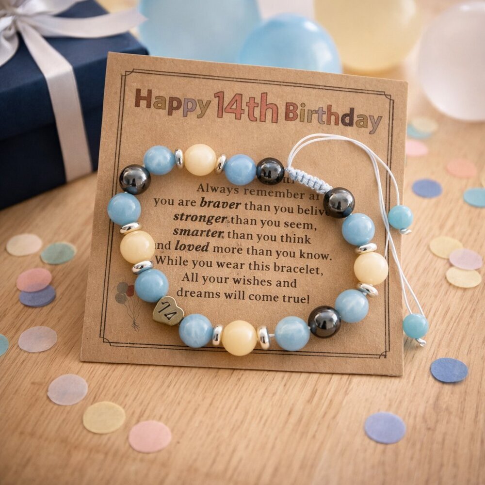 Happy 14th Birthday Bracelet Unisex Teen Gift Adjustable Beaded Jewelry
